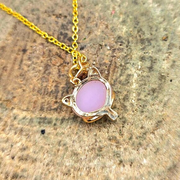 Nature Rose Quartz Gold Tone Fox Pendant Necklace - Picture 2 of 10